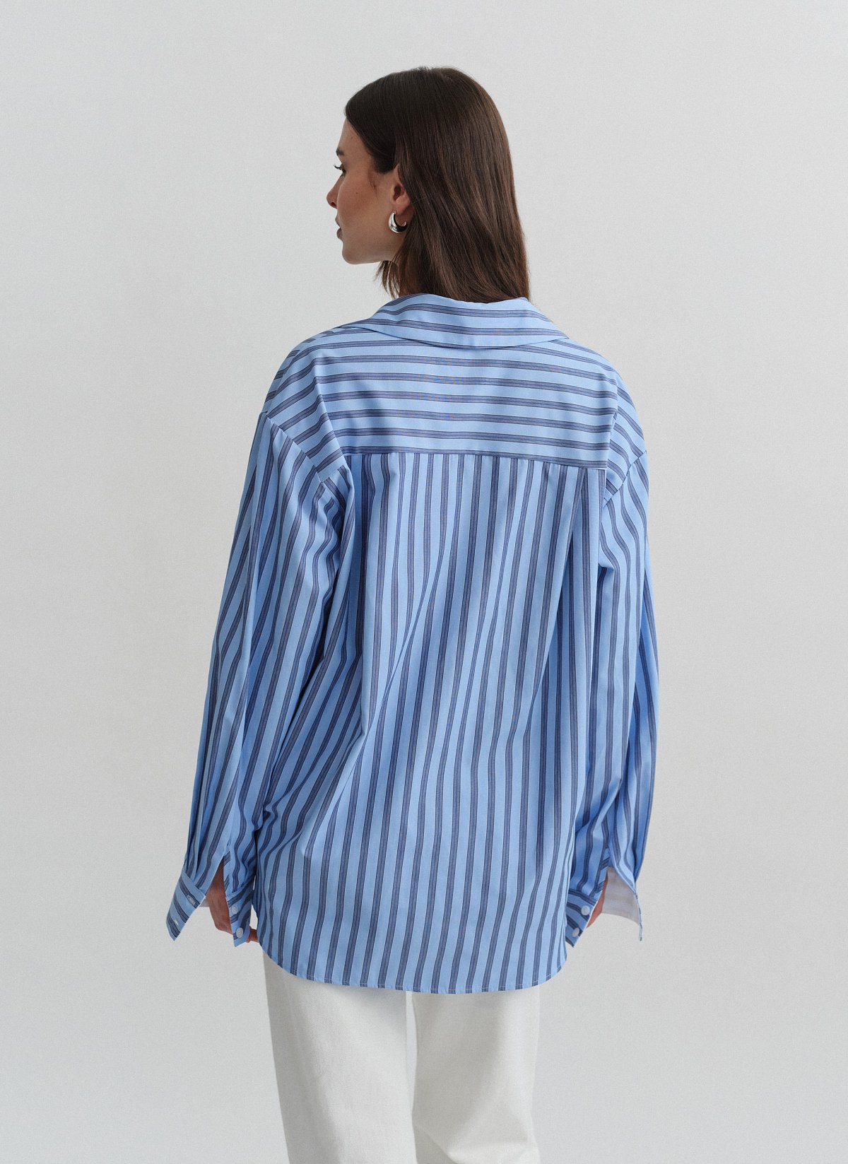 Γυναικείο οversized ριγέ πουκάμισο ποπλίνα με διχρωμία