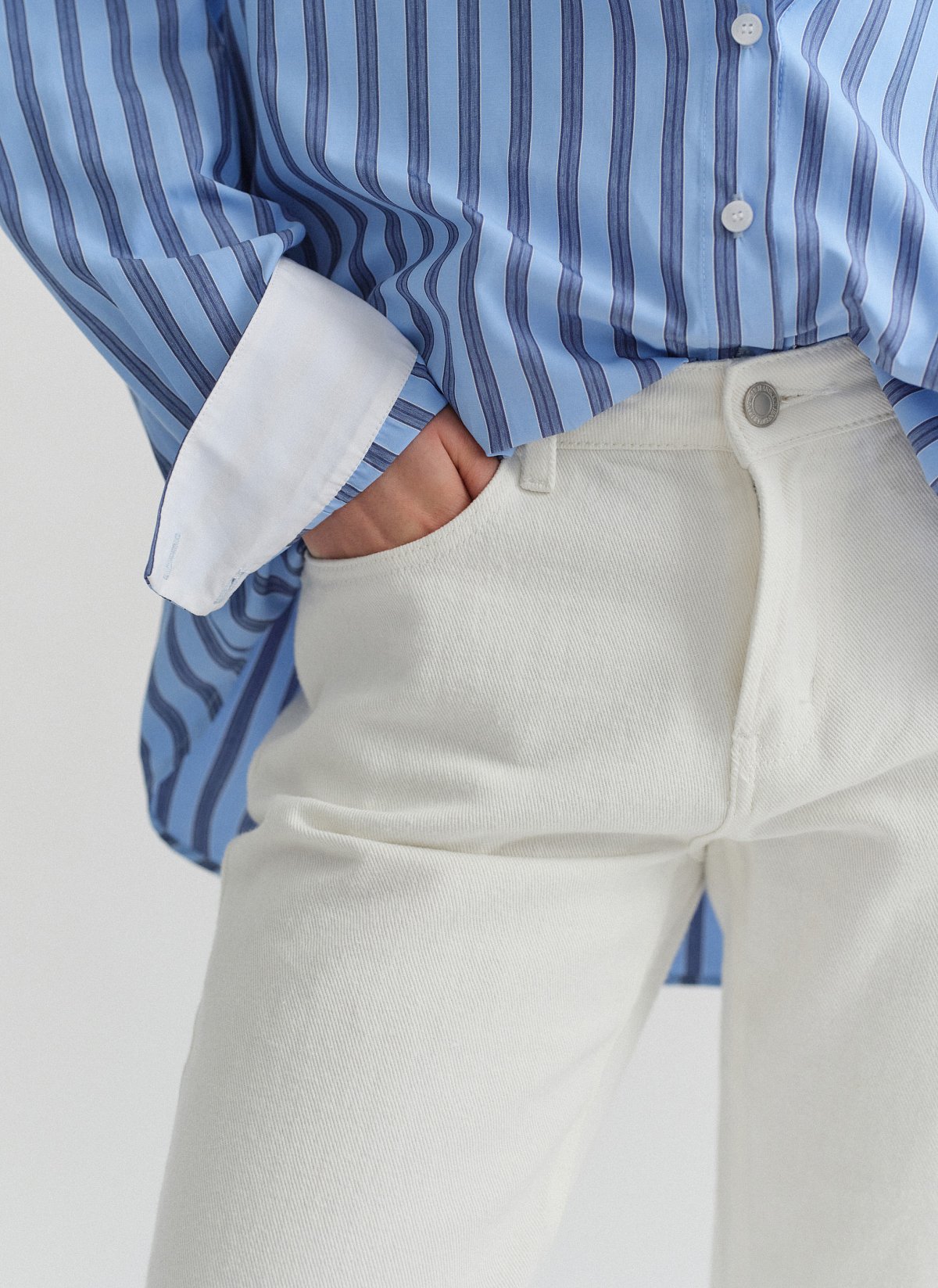 Γυναικείο οversized ριγέ πουκάμισο ποπλίνα με διχρωμία