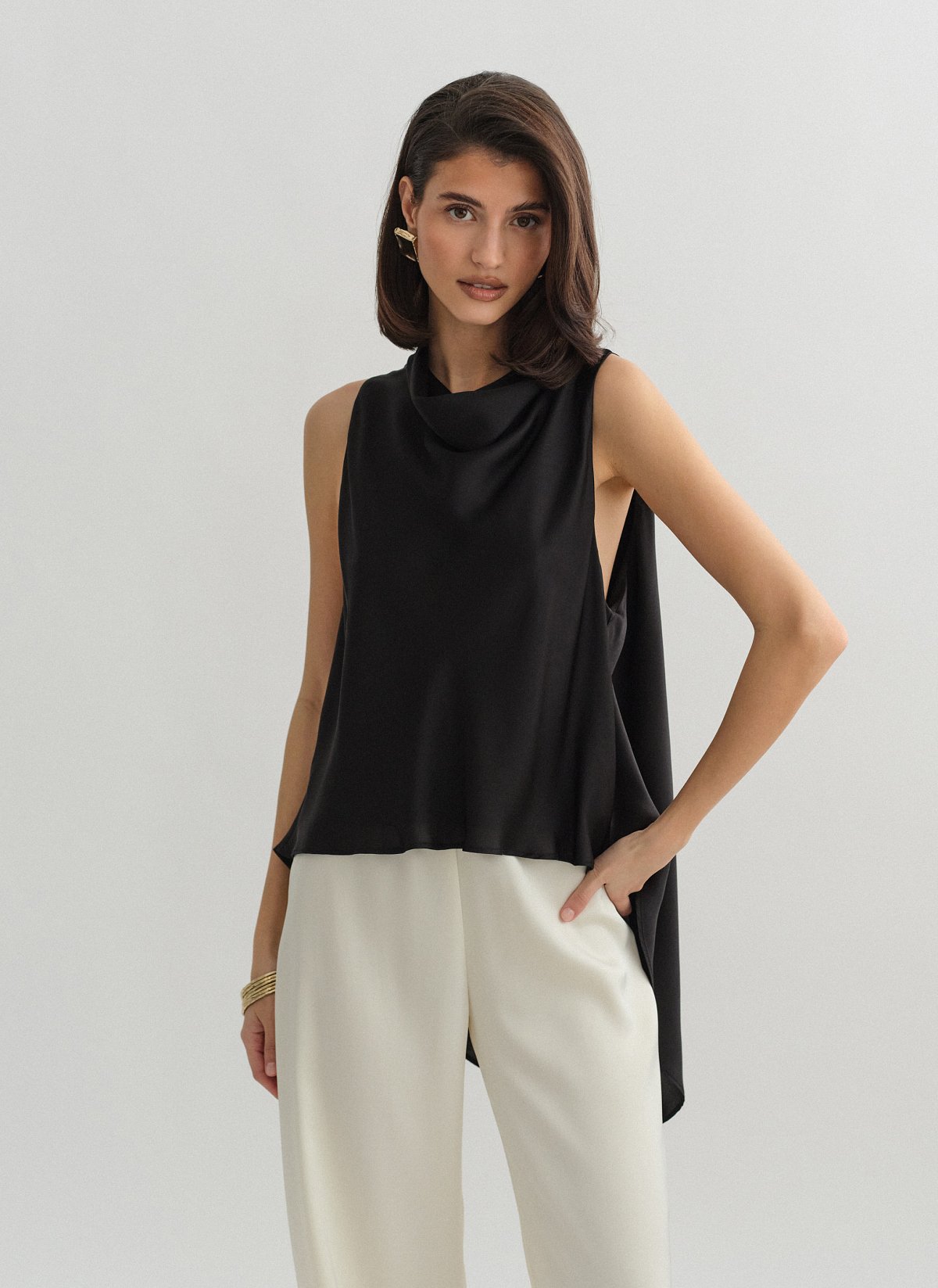 Ασύμμετρη σατέν μπλούζα-2