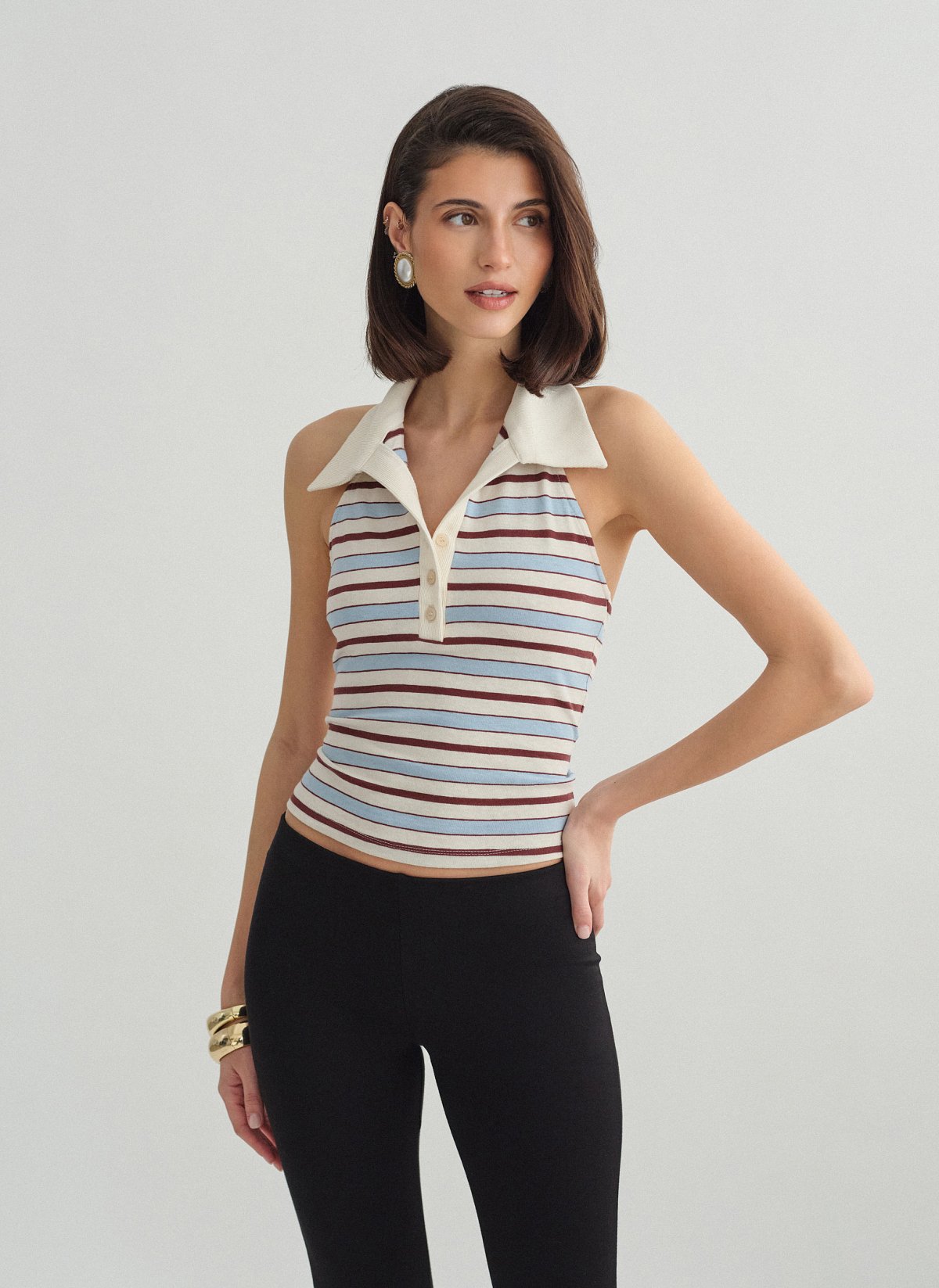 Ριγέ halter τοπ με γιακά-1