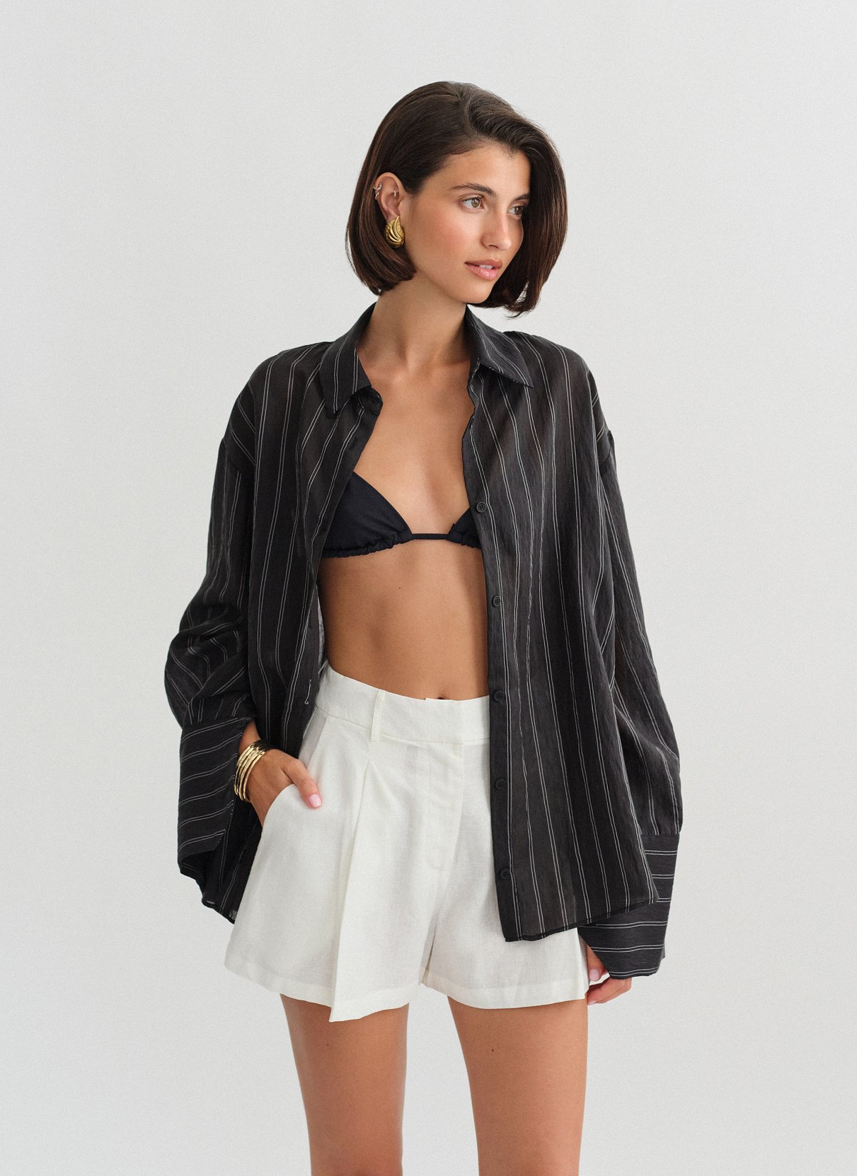 Γυναικείο oversized ριγέ ημιδιάφανο πουκάμισο