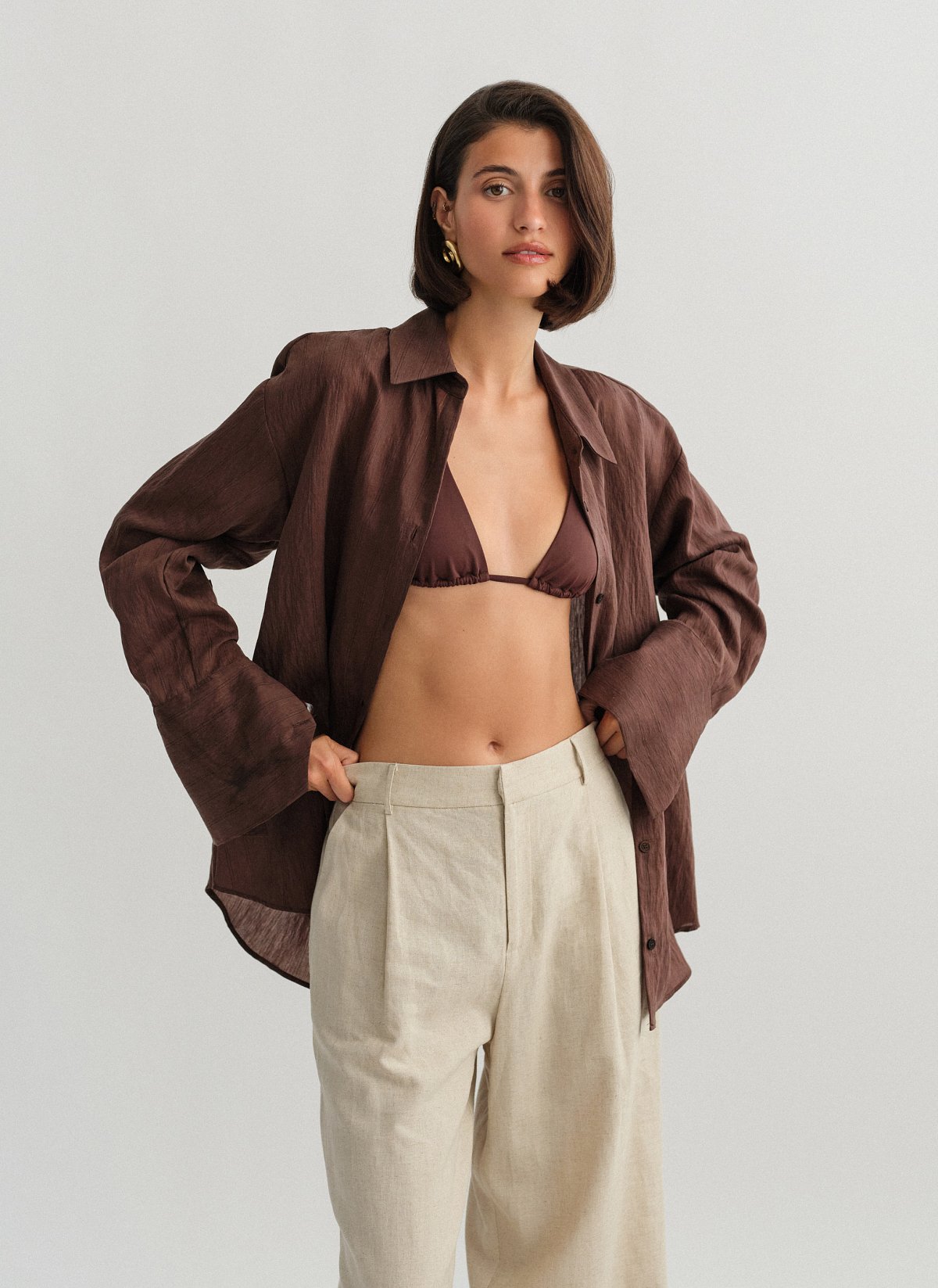 Γυναικείο oversized ριγέ ημιδιάφανο πουκάμισο