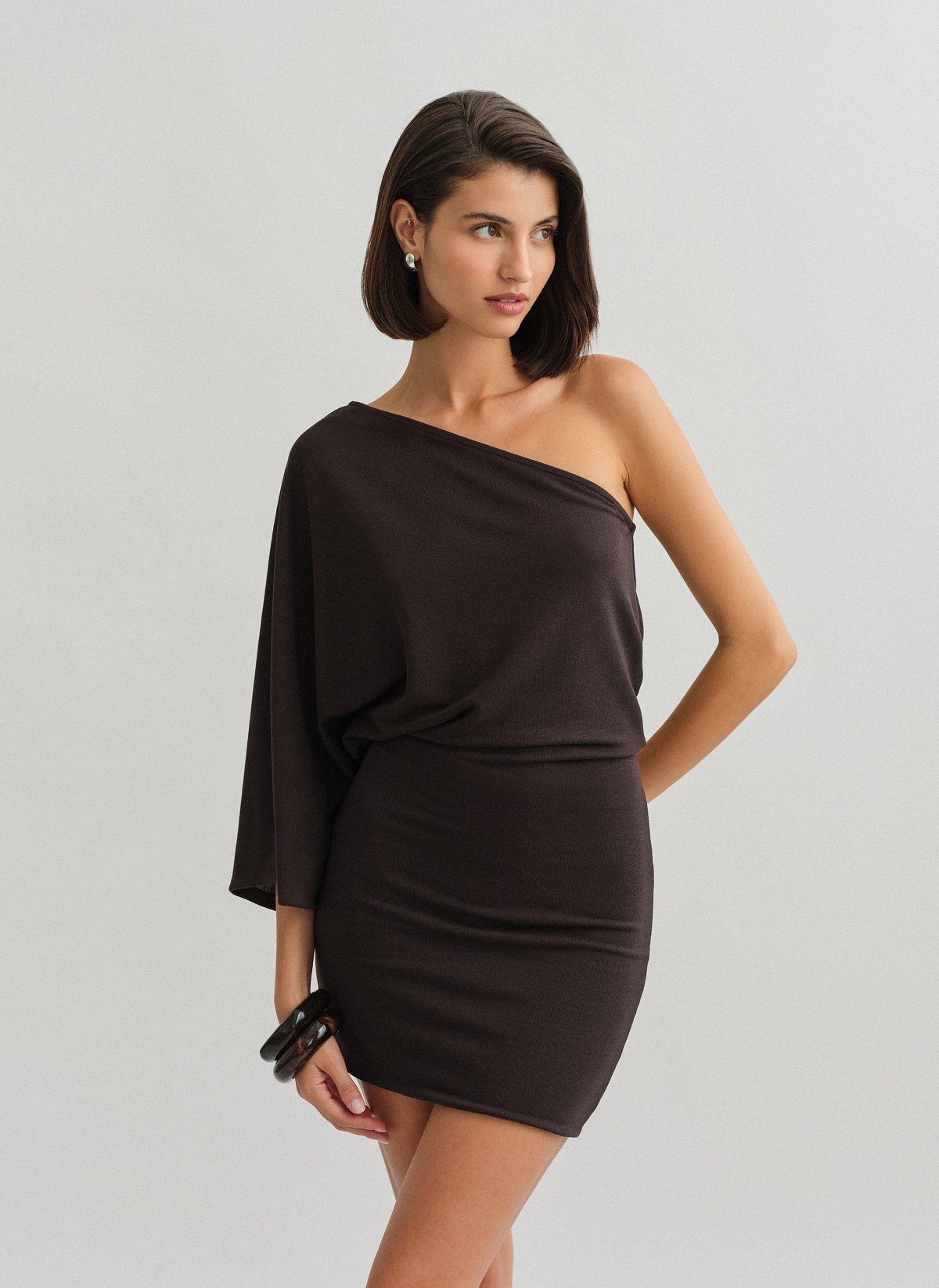 Light-knit one shoulder mini dress-14