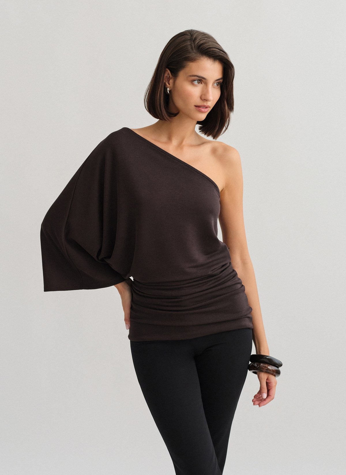 Light-knit one shoulder mini dress-16