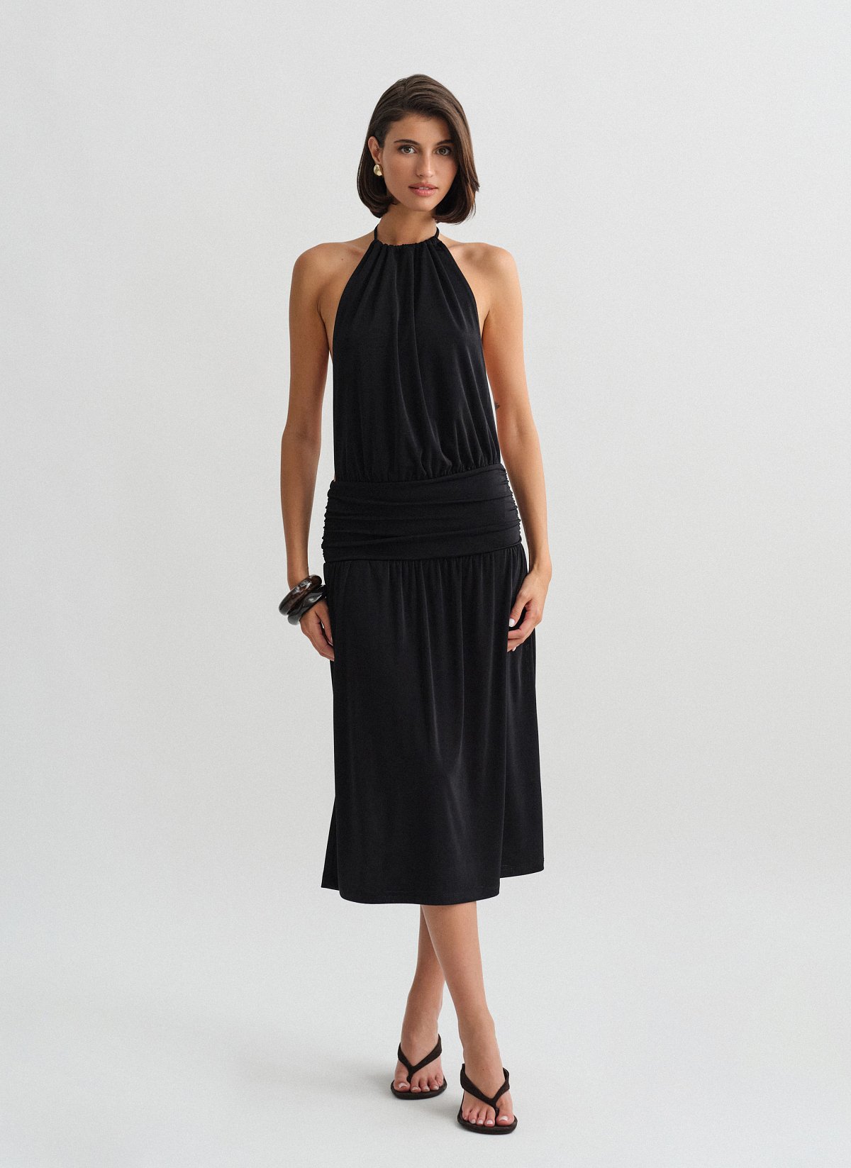 Halter midi φόρεμα με σούρες-11