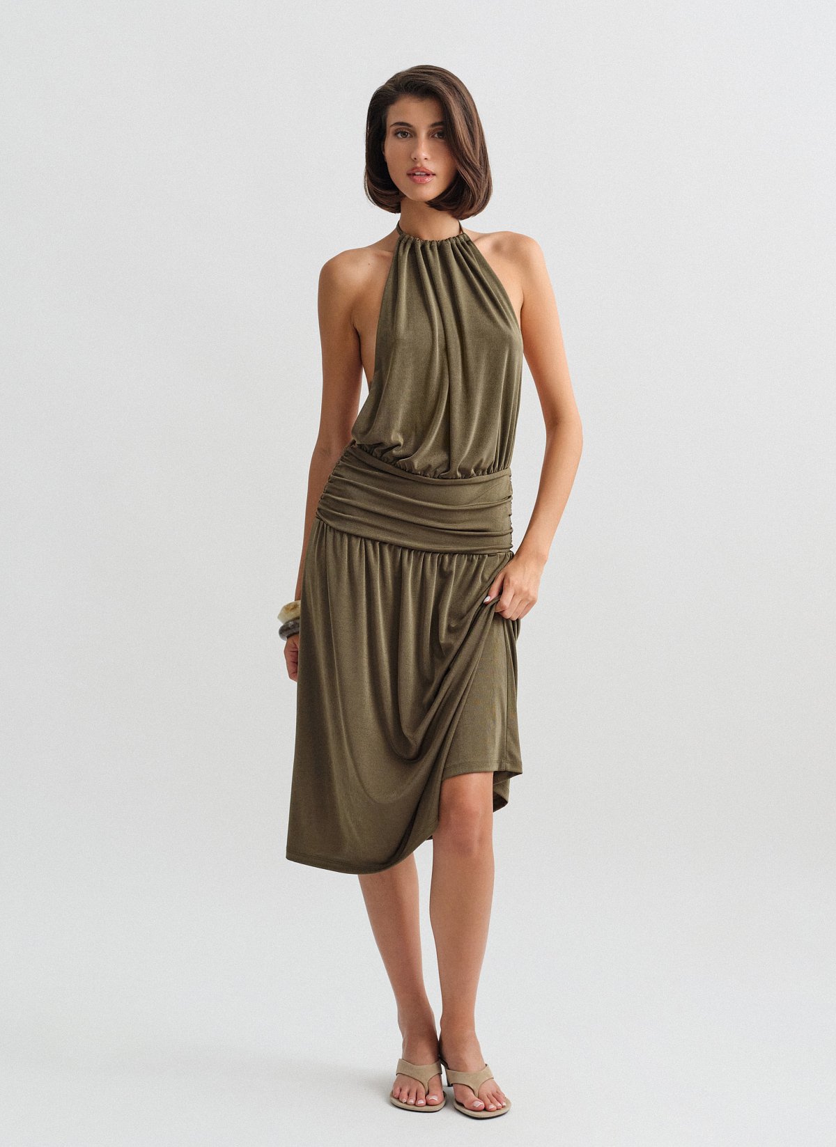 Halter midi φόρεμα με σούρες-1