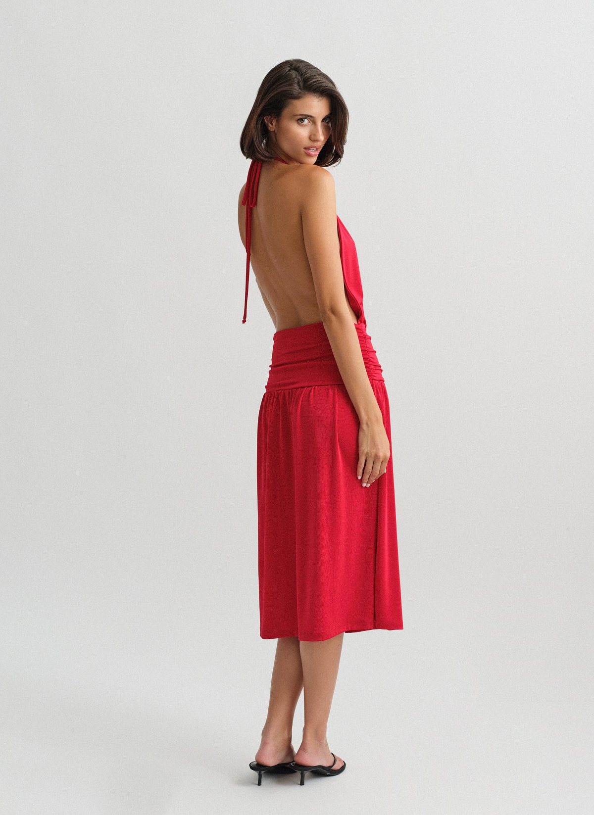 Halter midi φόρεμα με σούρες-14