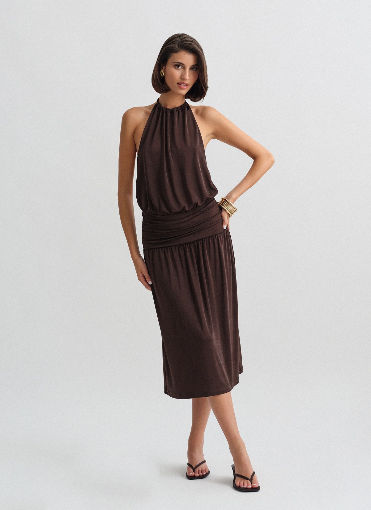 Halter midi φόρεμα με σούρες-6