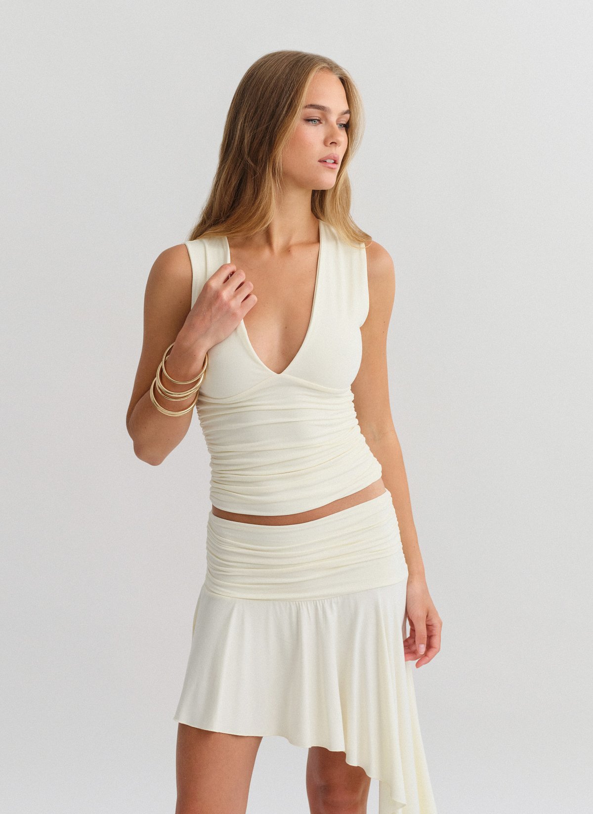 Bamboo sleeveless ruched blouse-11