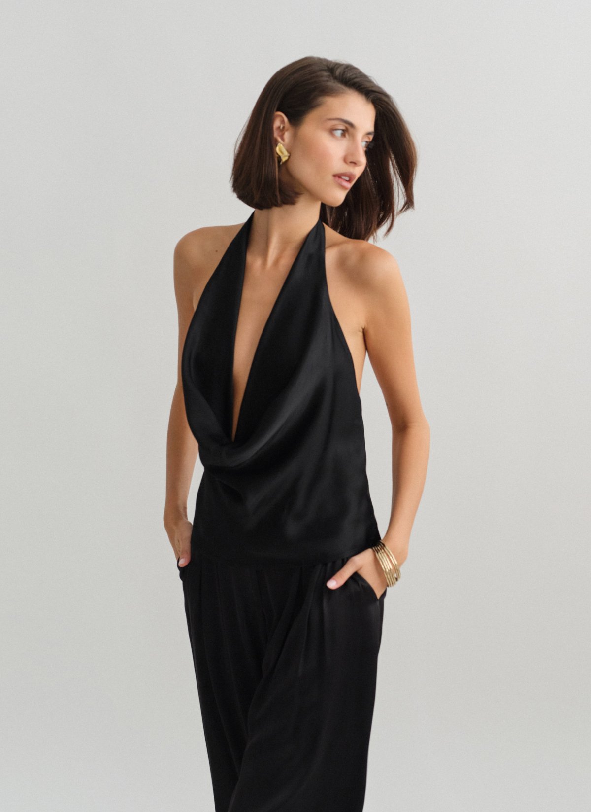Satin halter draped blouse-16