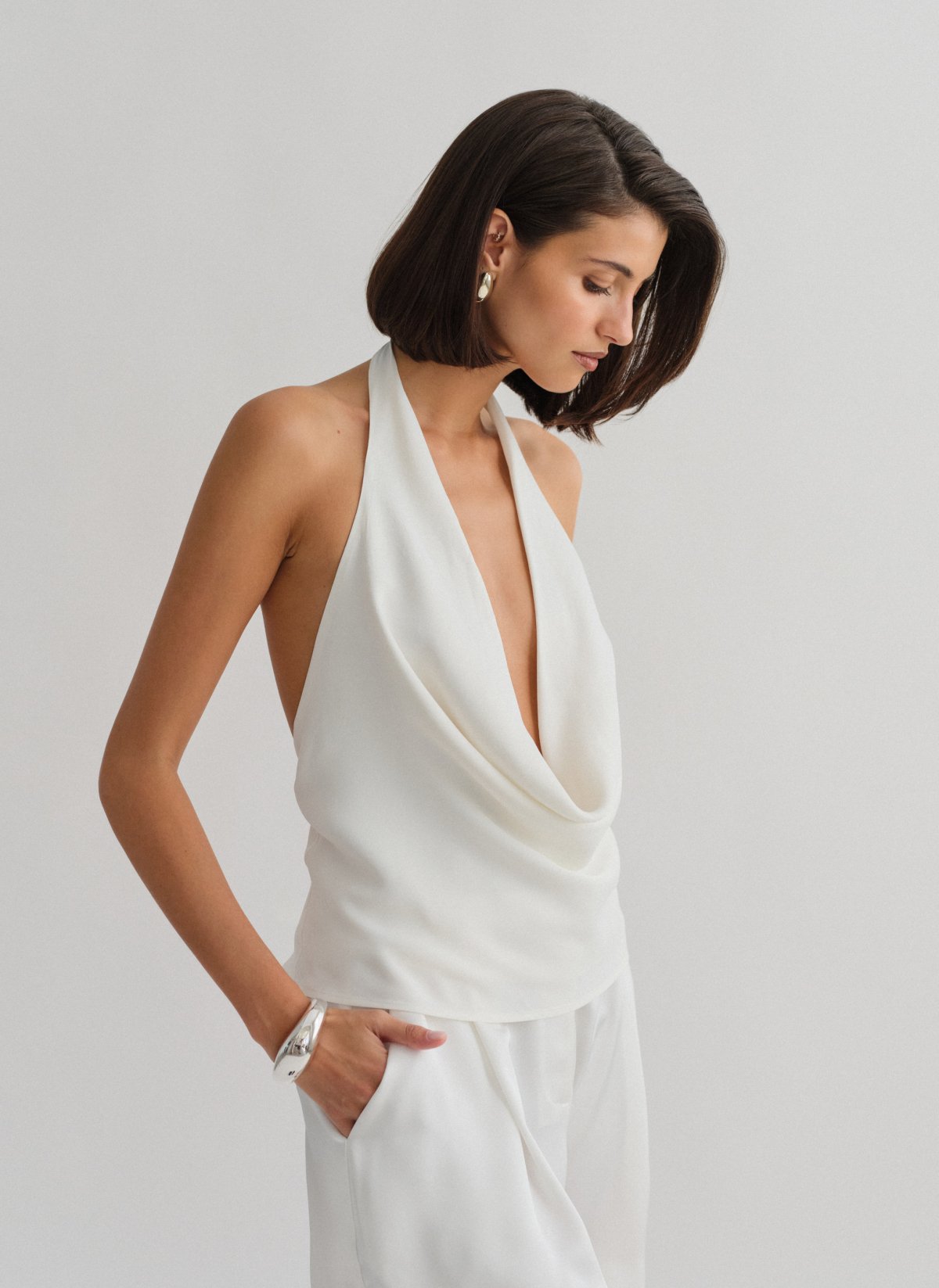 Satin halter draped blouse-5