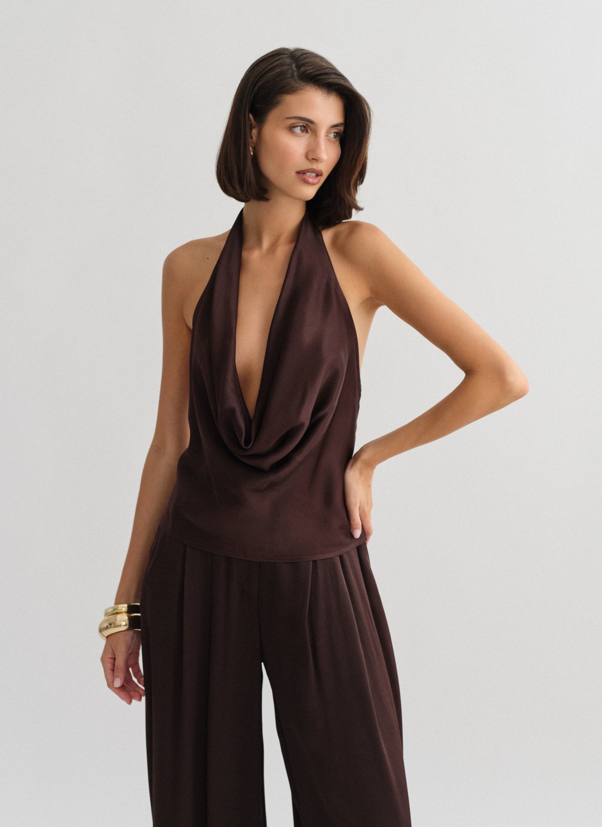 Satin halter draped blouse-8