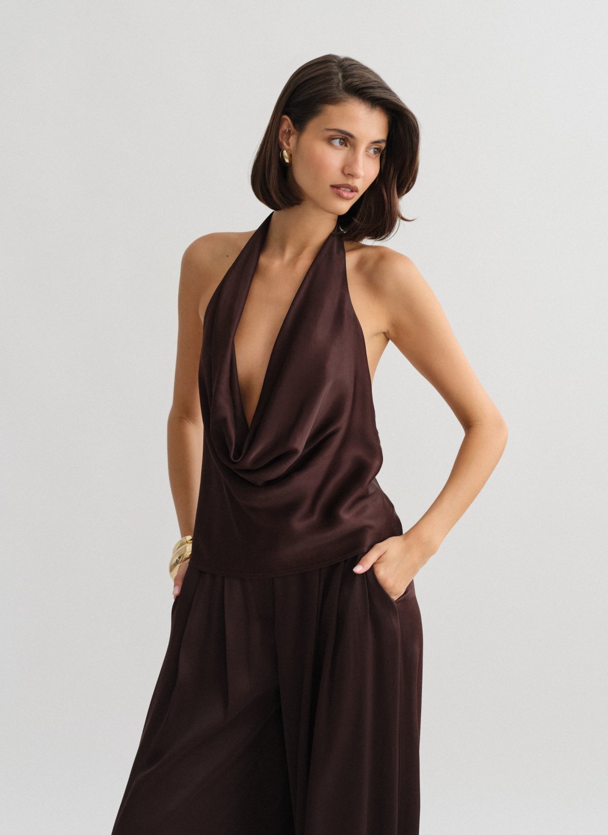 Satin halter draped blouse-9