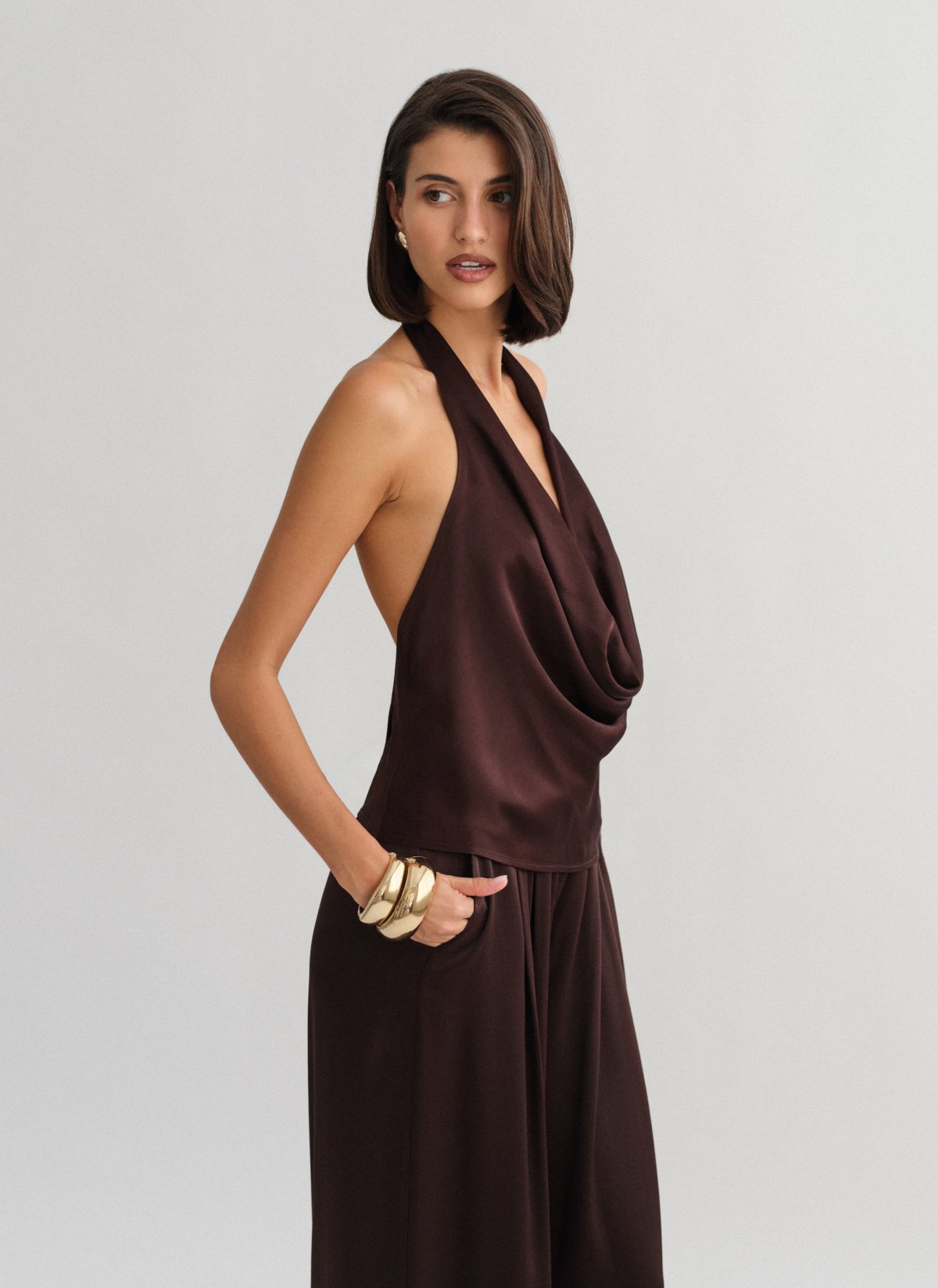 Satin halter draped blouse-7