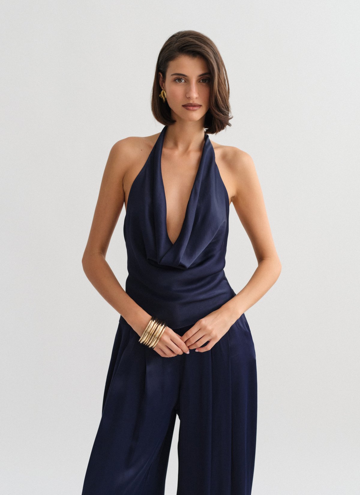 Satin halter draped blouse-2