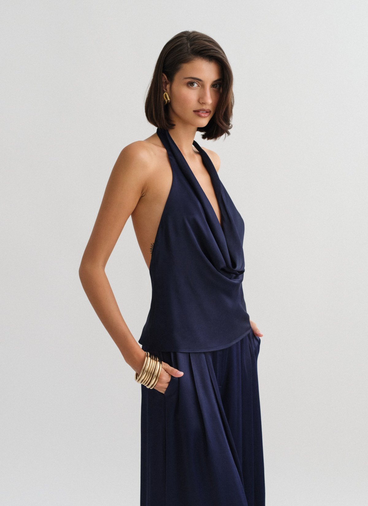 Satin halter draped blouse-3