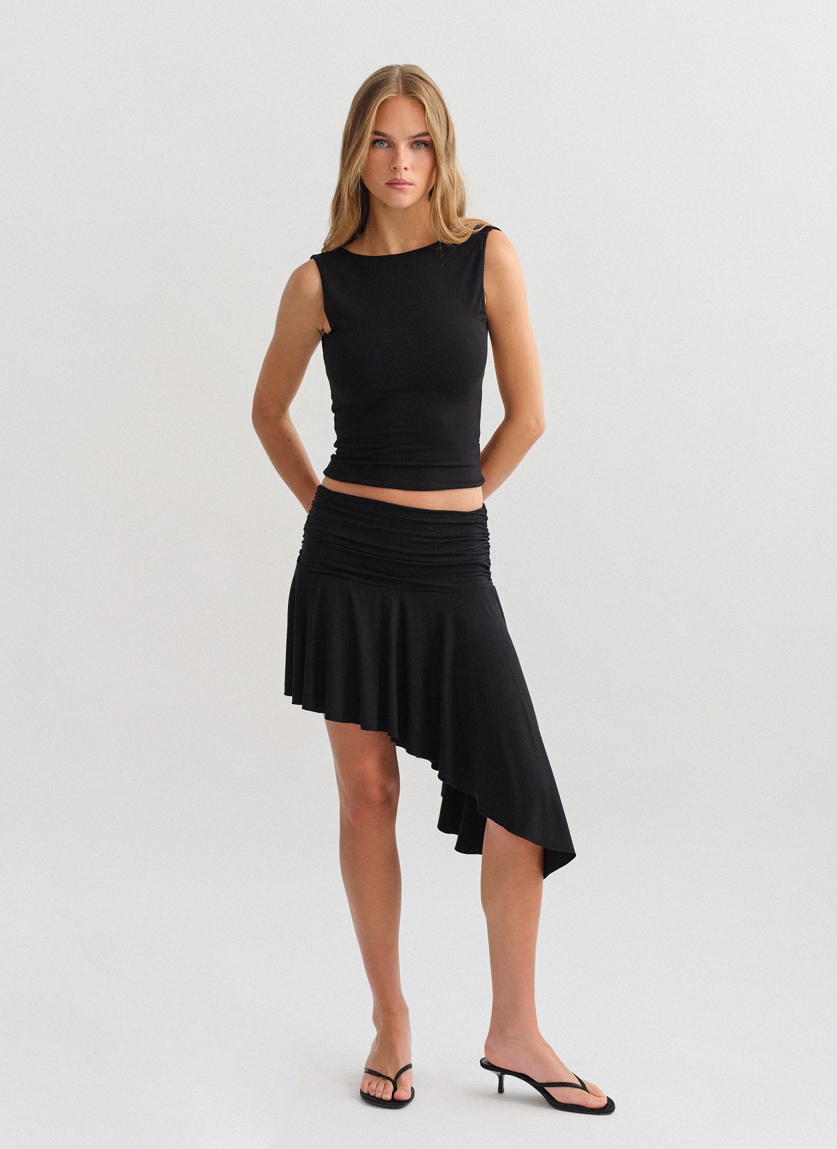 Bamboo mini skirt with asymmetric hem-18