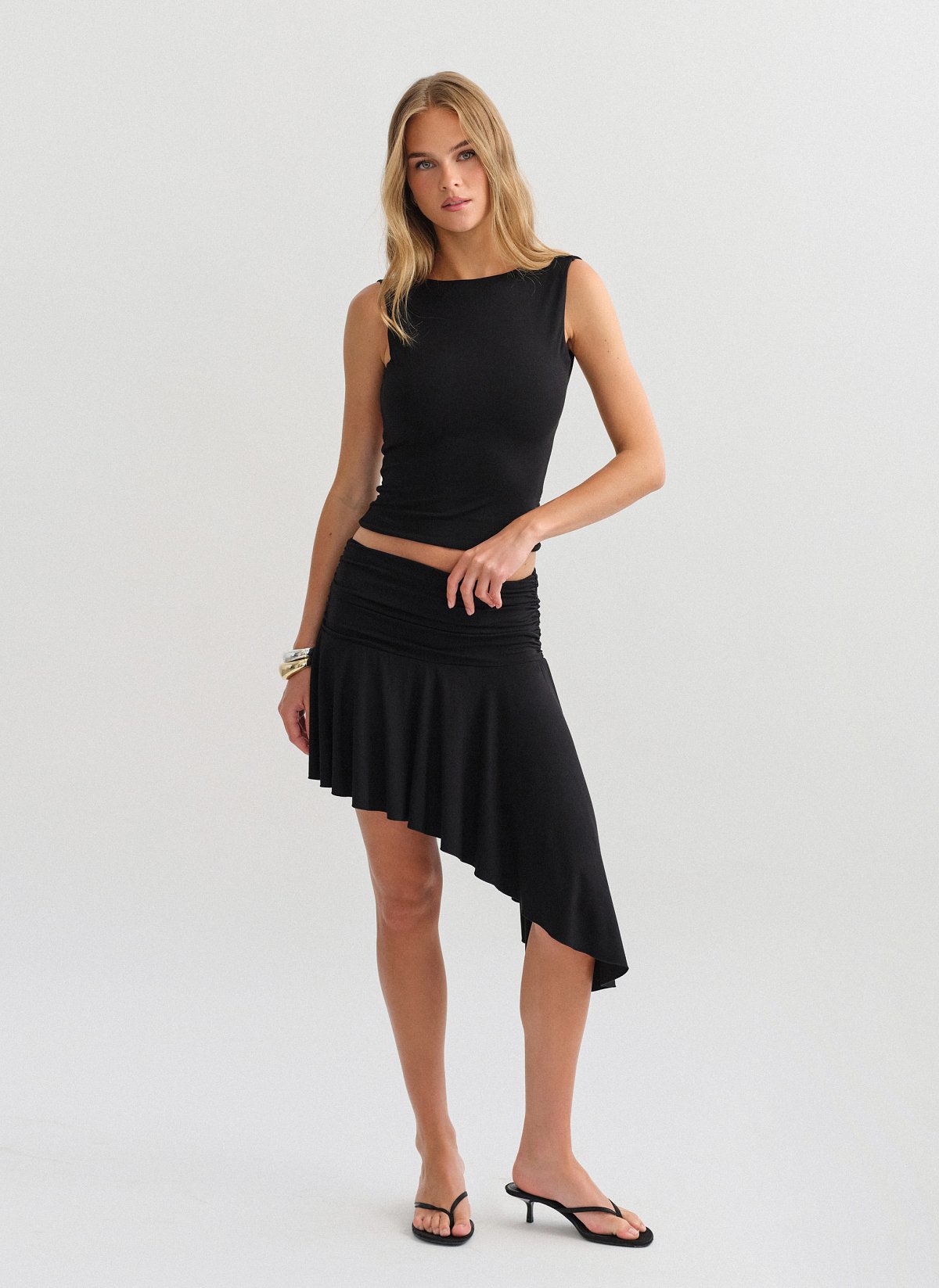 Bamboo mini skirt with asymmetric hem-17