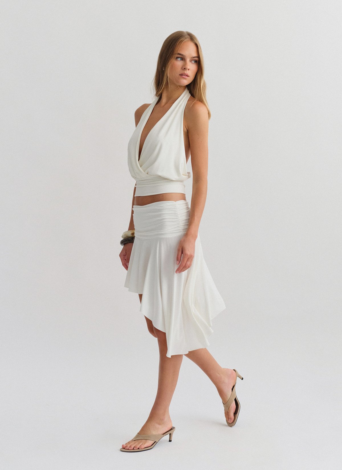 Bamboo mini skirt with asymmetric hem-5