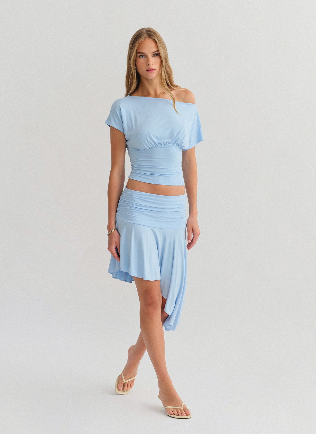 Bamboo mini skirt with asymmetric hem-12