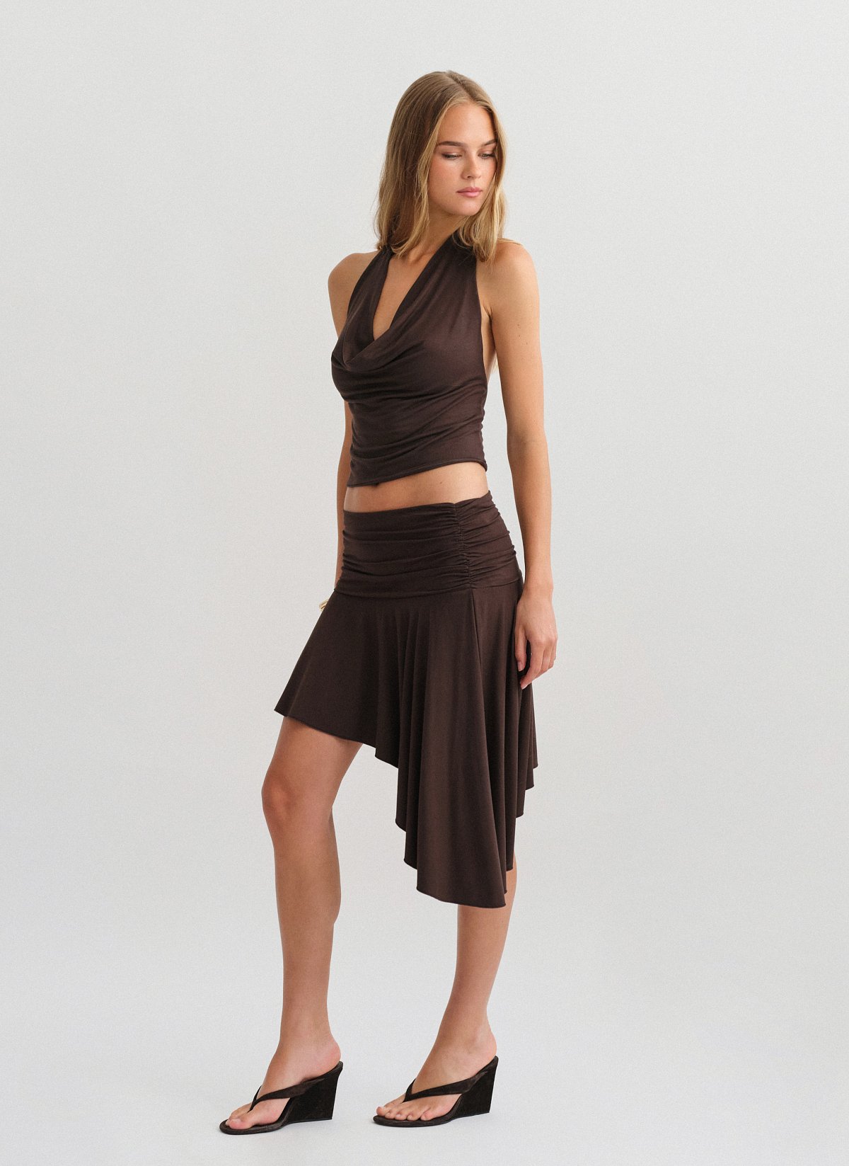 Bamboo mini skirt with asymmetric hem-3