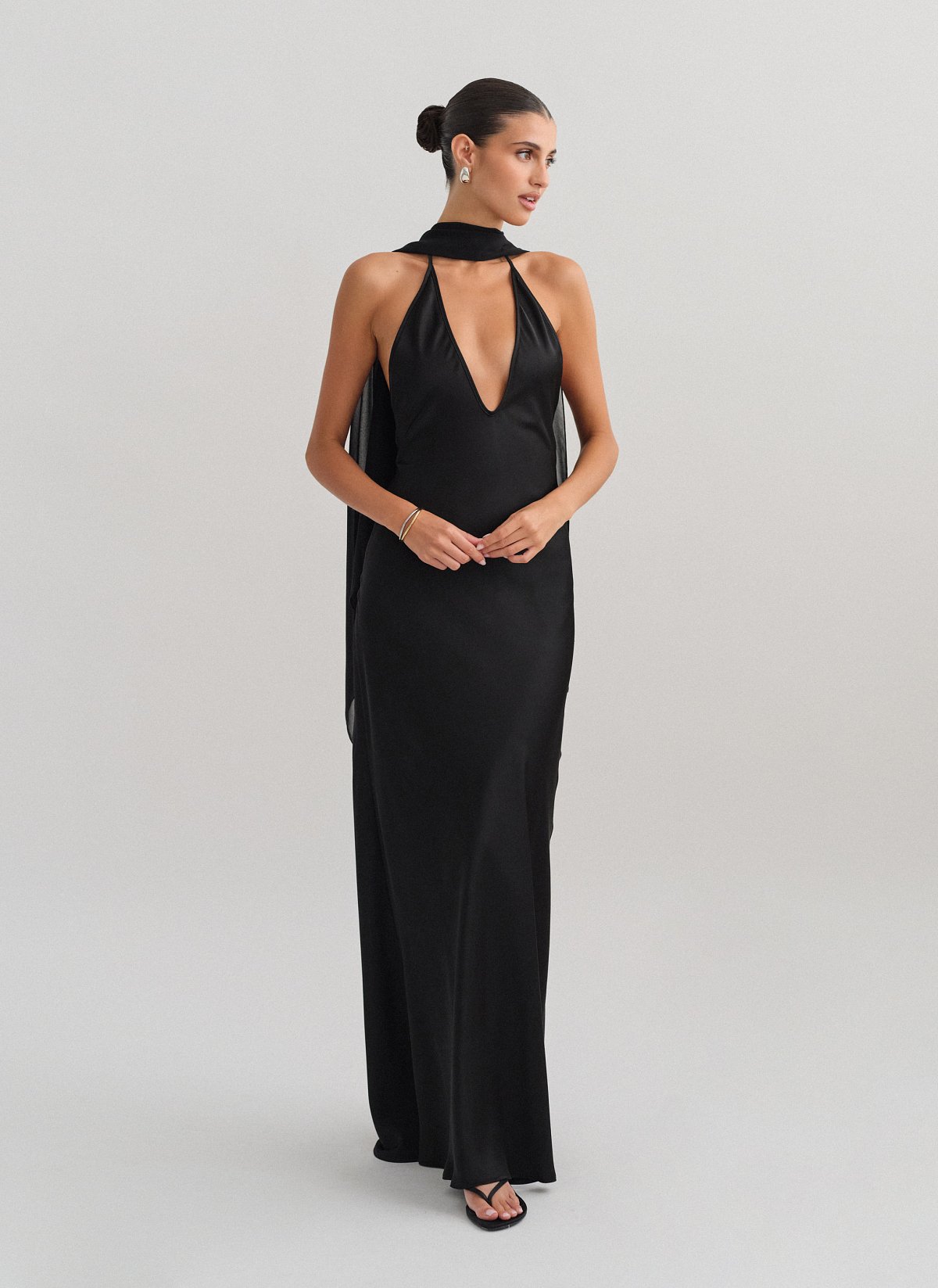 Σατέν halter maxi φόρεμα-12
