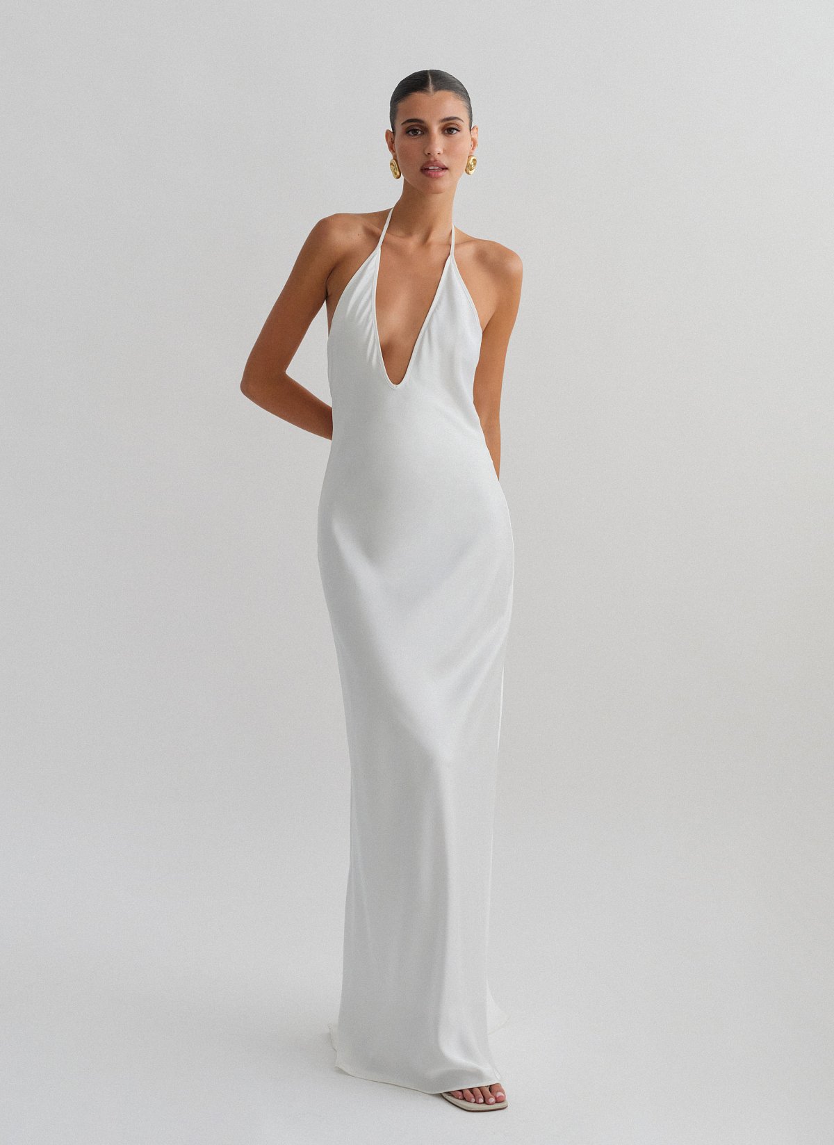 Σατέν halter maxi φόρεμα-18