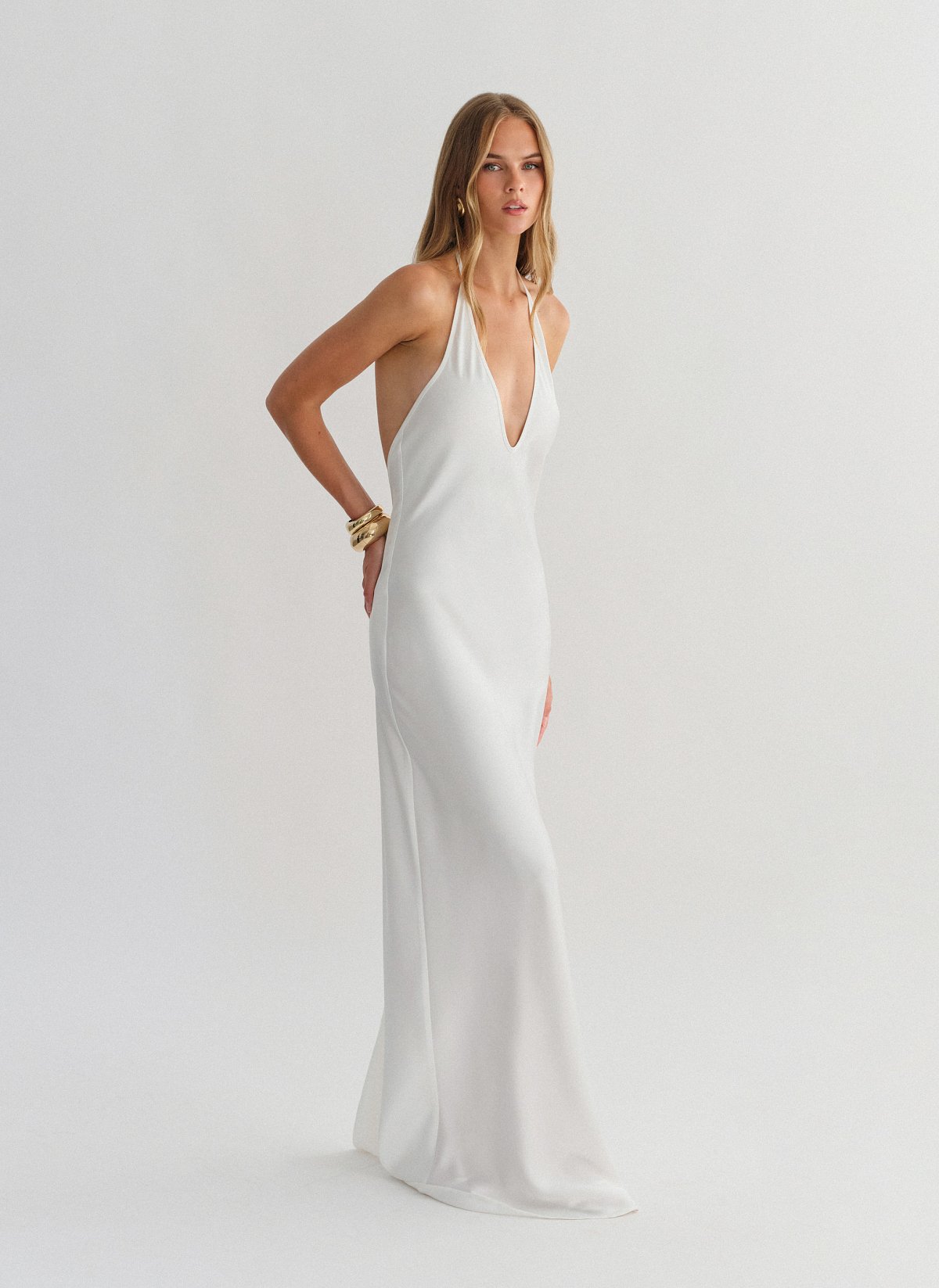 Σατέν halter maxi φόρεμα-25