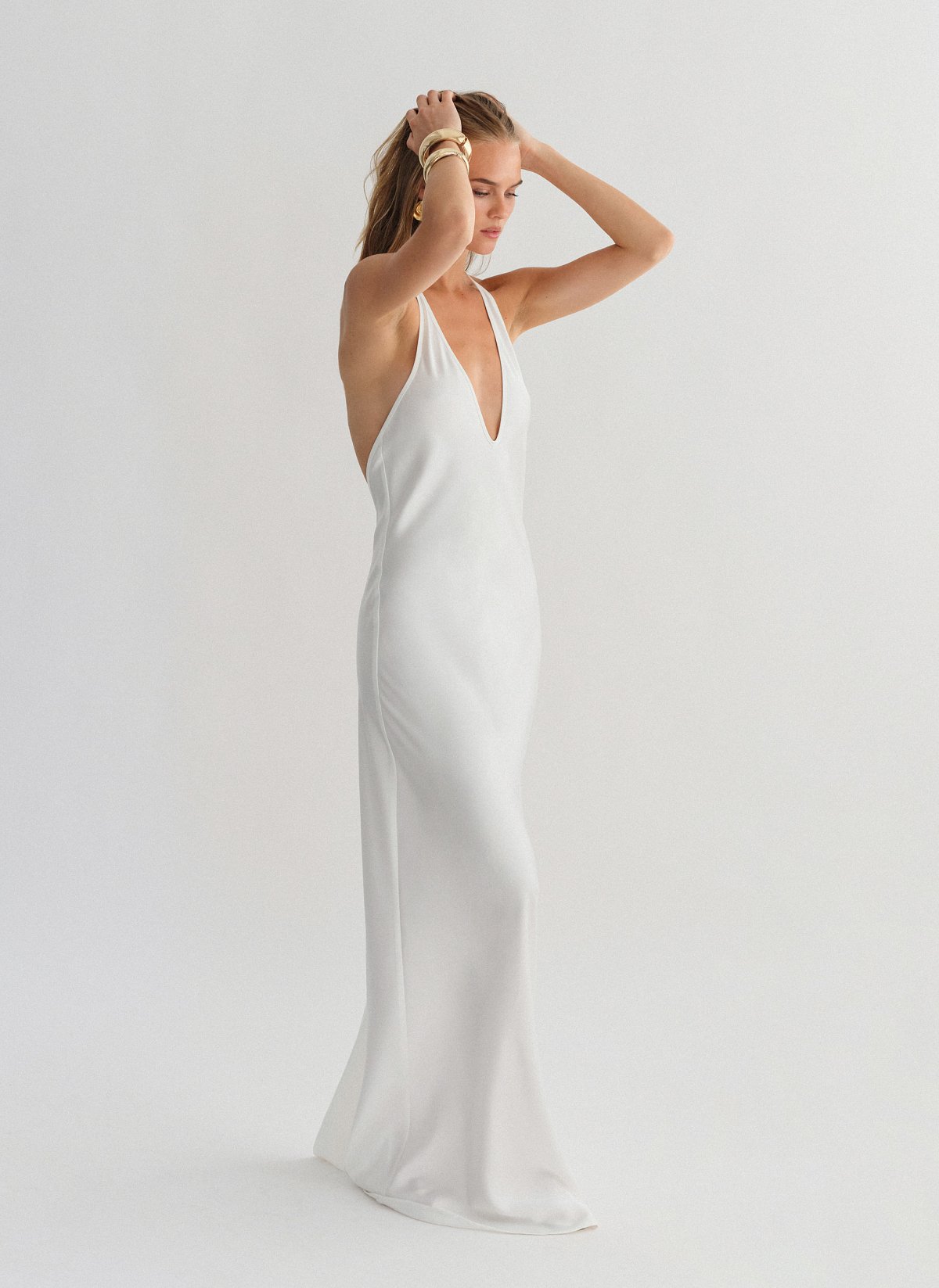 Σατέν halter maxi φόρεμα-26