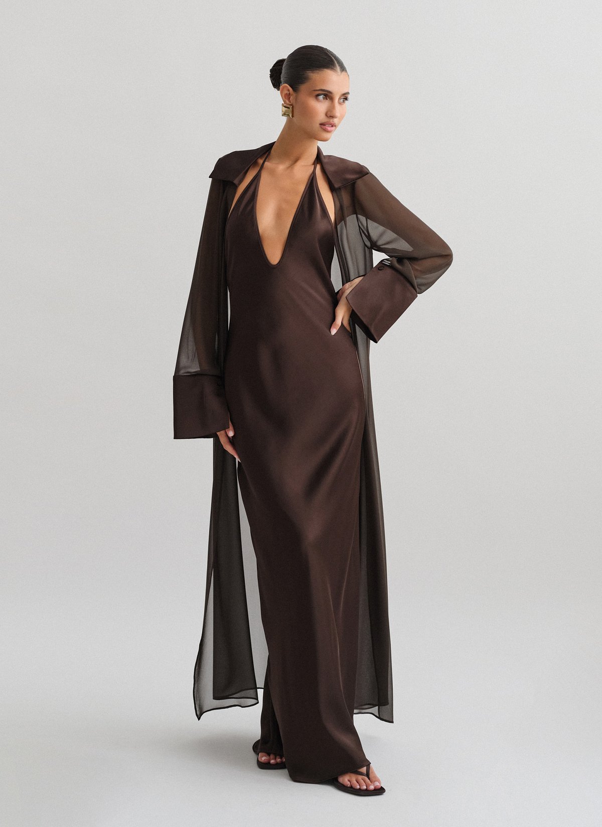 Σατέν halter maxi φόρεμα-31