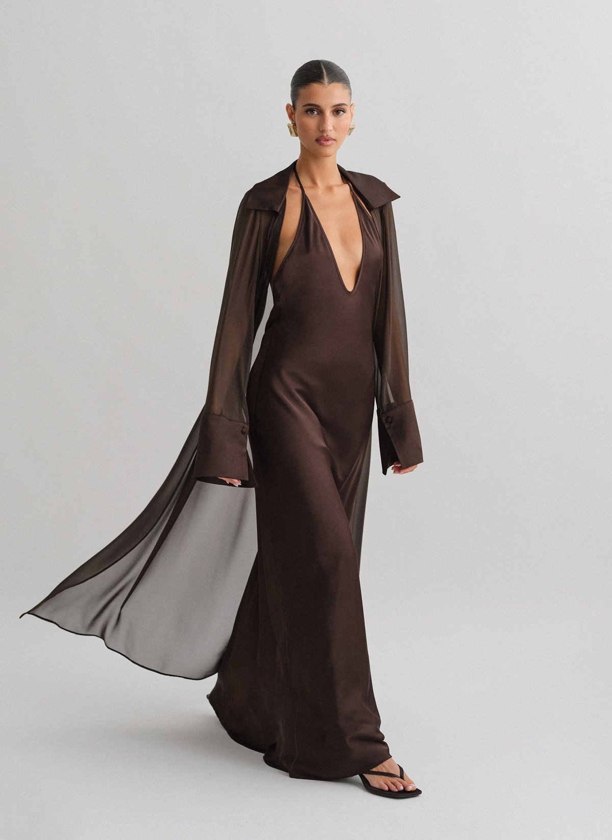 Σατέν halter maxi φόρεμα-30