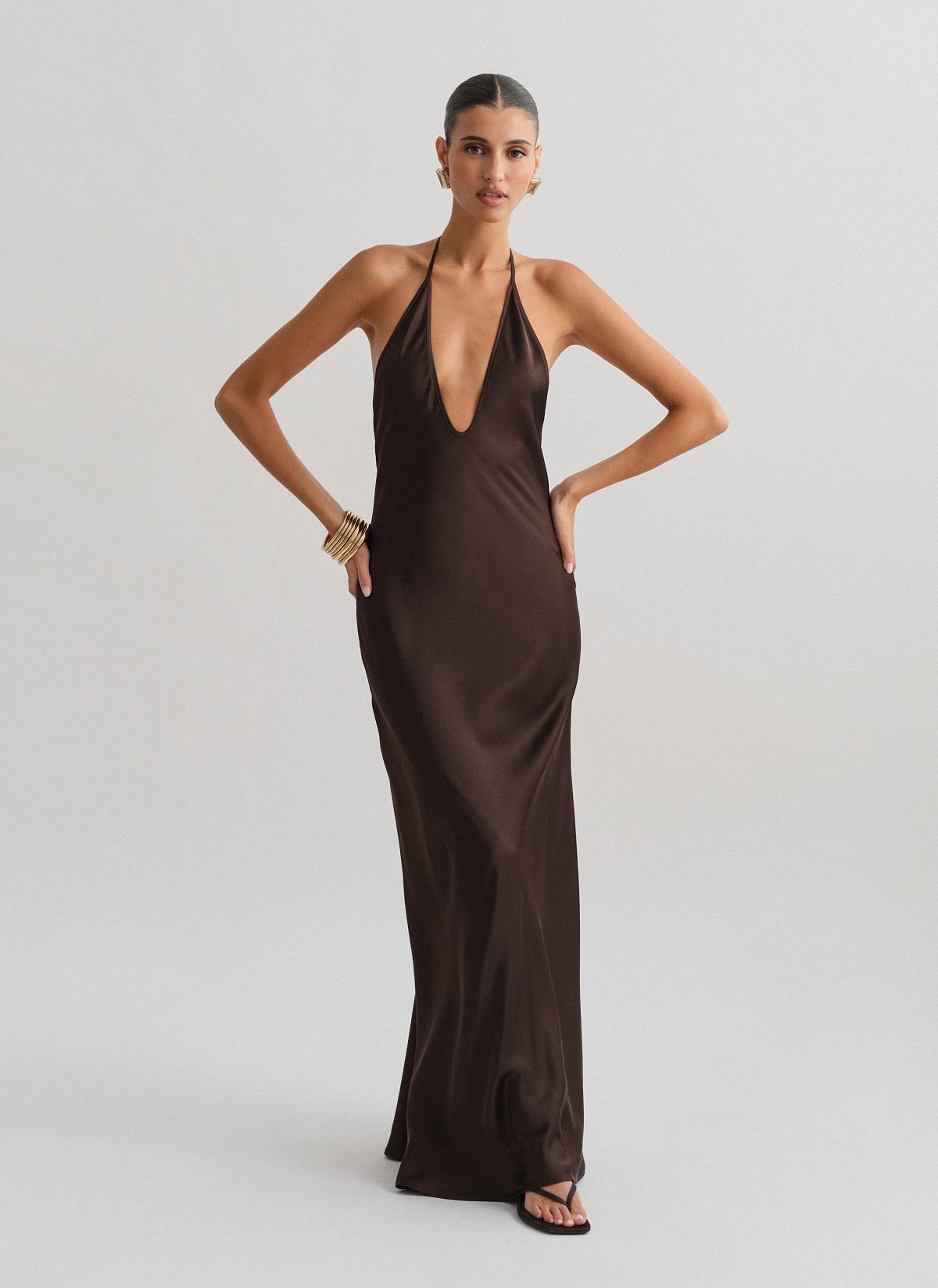 Σατέν halter maxi φόρεμα-27