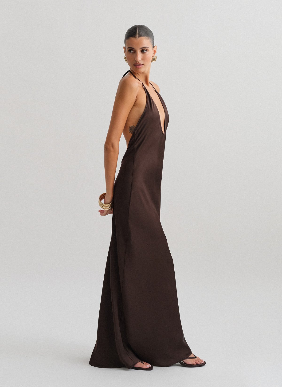 Σατέν halter maxi φόρεμα-28