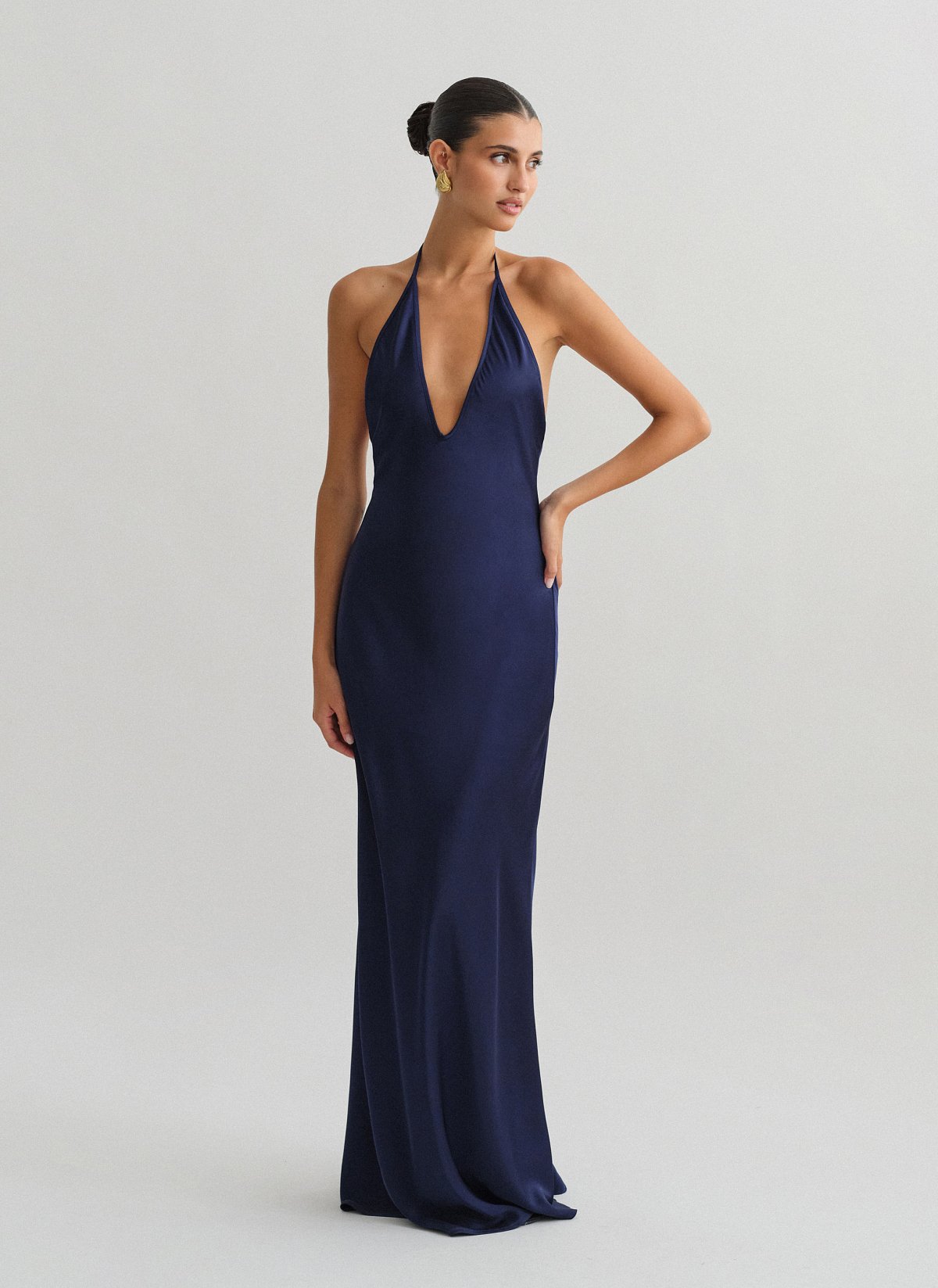 Σατέν halter maxi φόρεμα-1