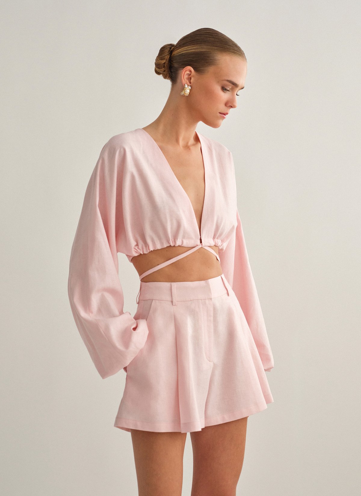 Linen longsleeve top with fastening-22