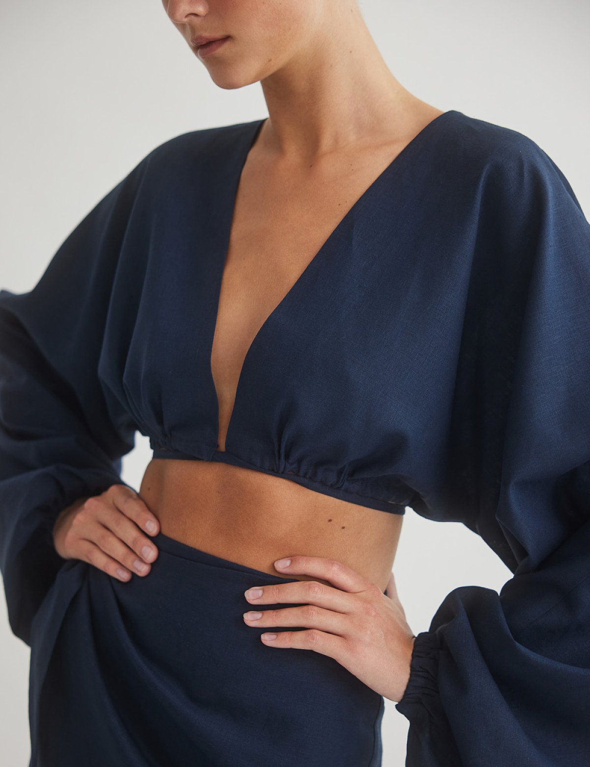 Linen longsleeve top with fastening-35