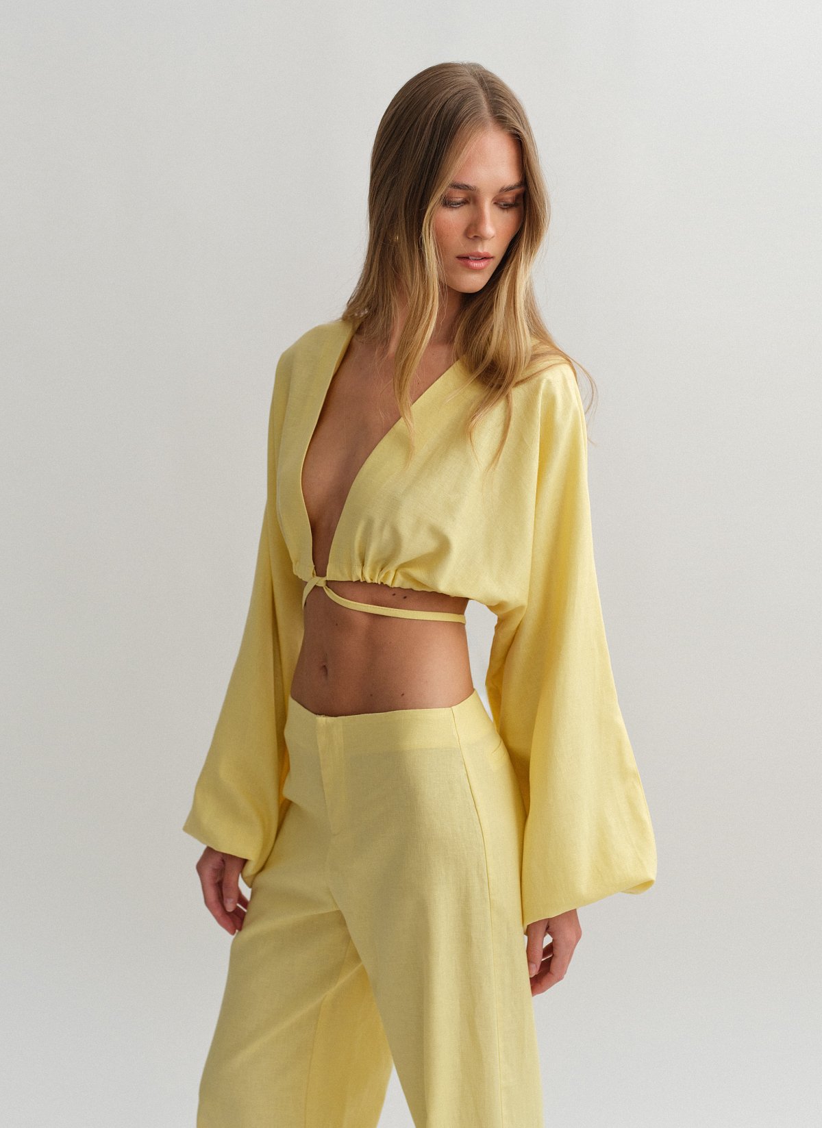 Linen longsleeve top with fastening-25