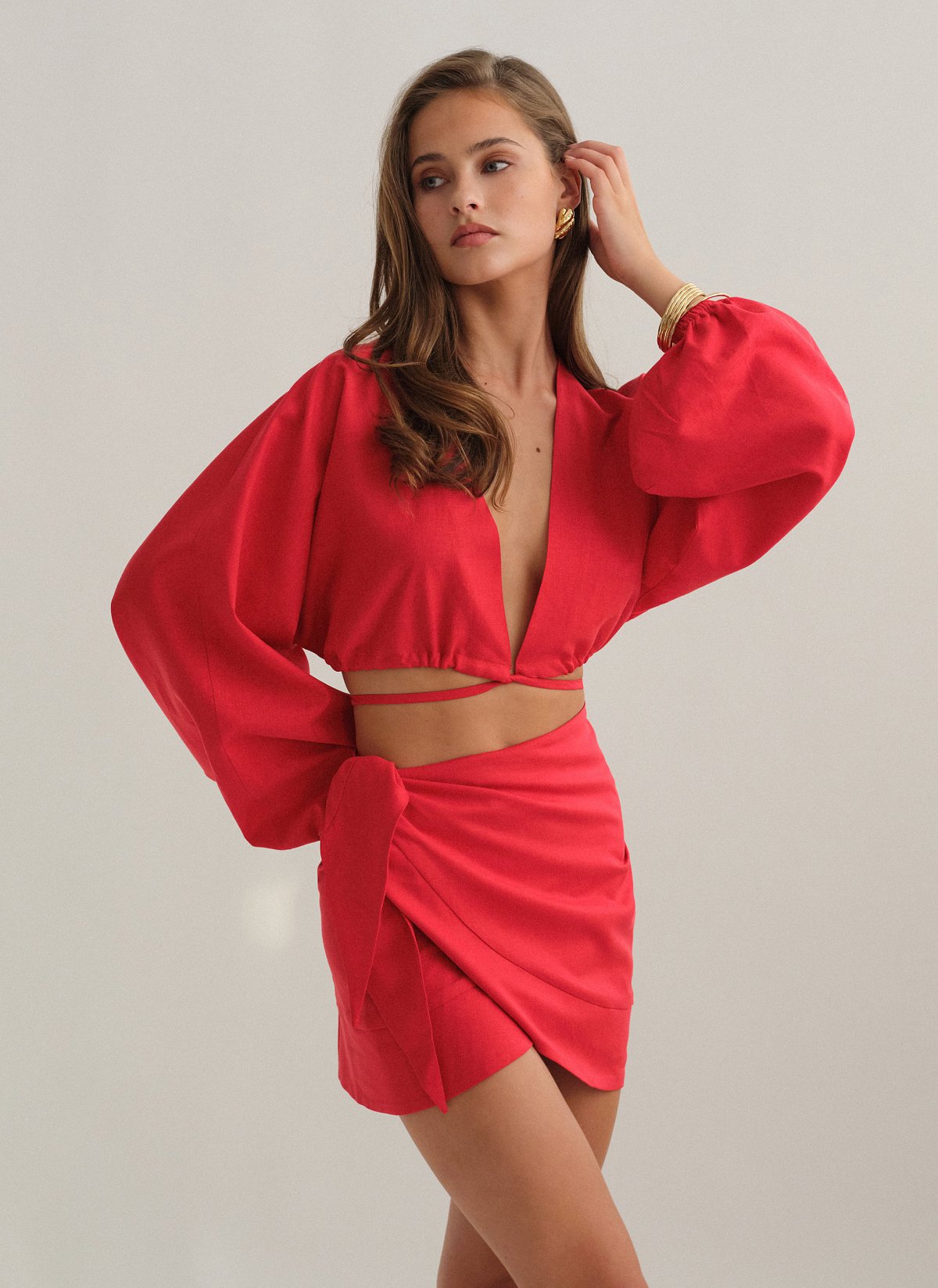 Linen longsleeve top with fastening-31