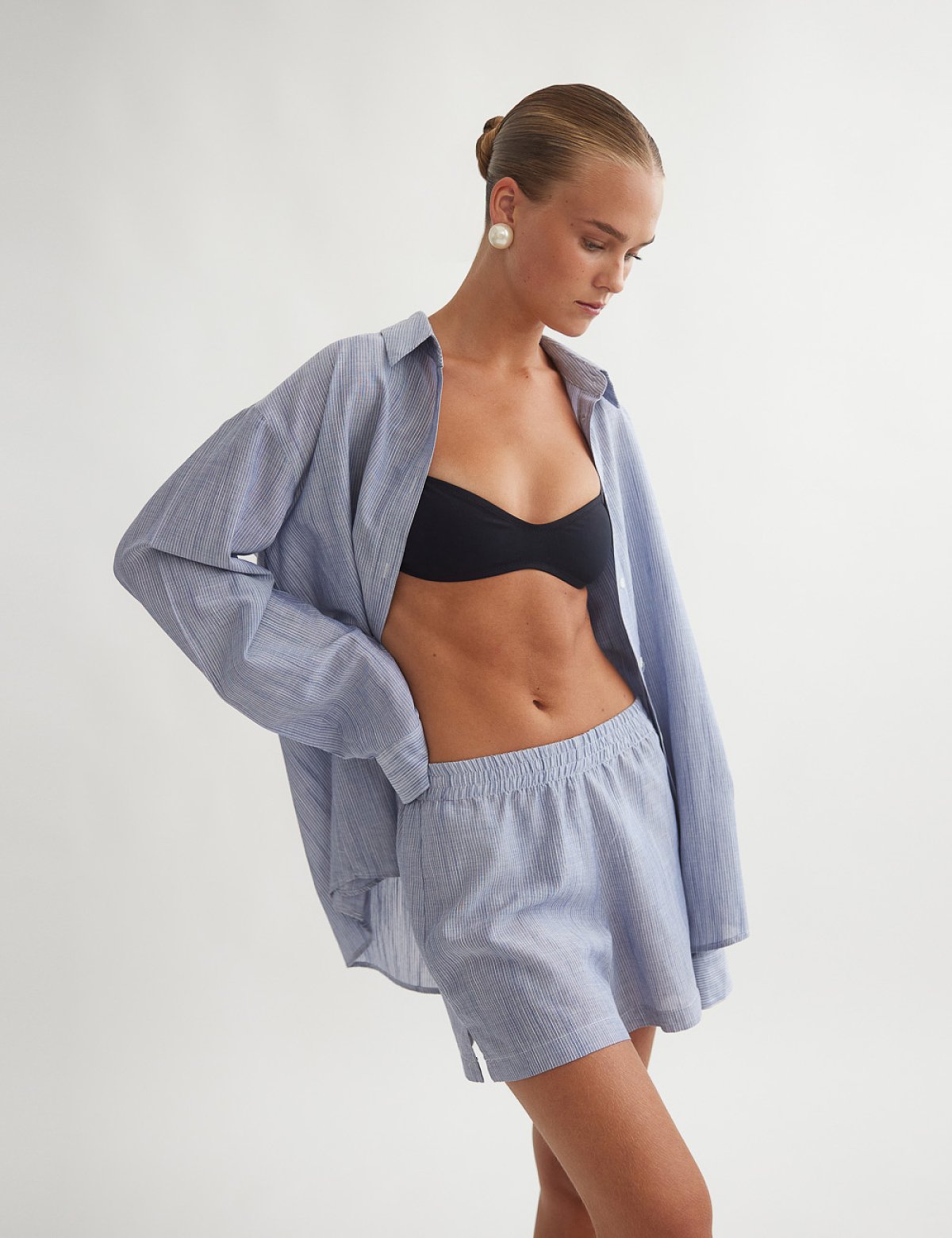 Ριγέ σορτς ποπλίνα με λάστιχο-2