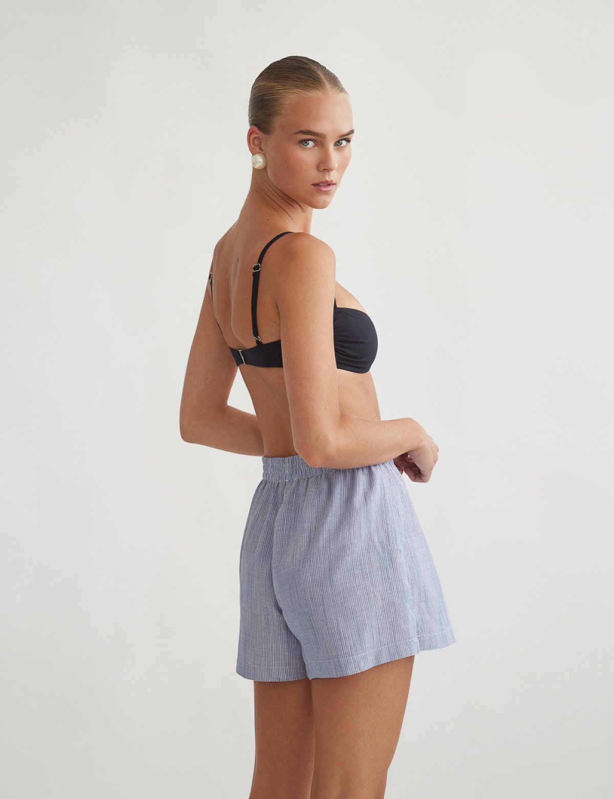 Ριγέ σορτς ποπλίνα με λάστιχο-3