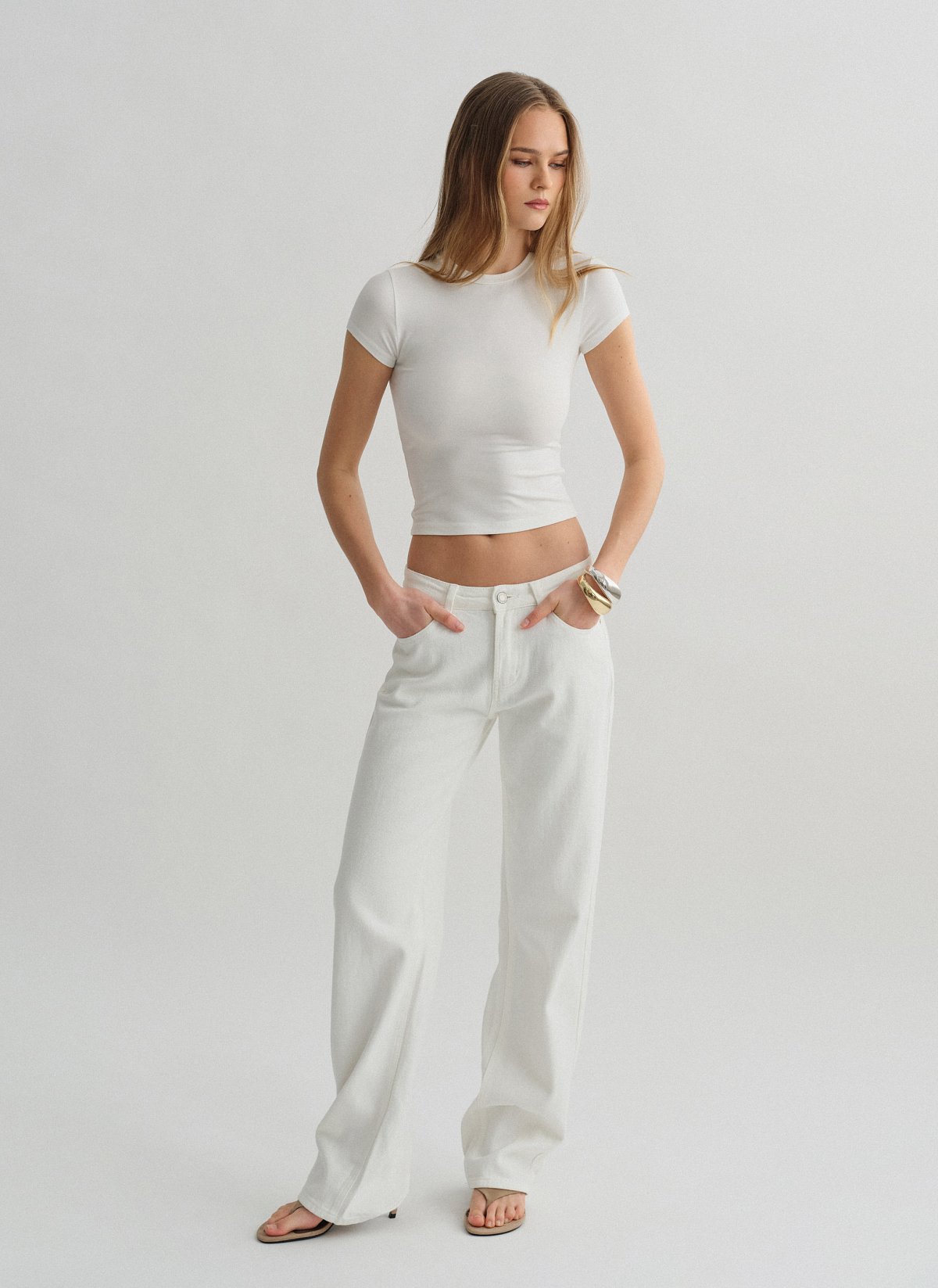 Λευκό mid-rise τζιν-1