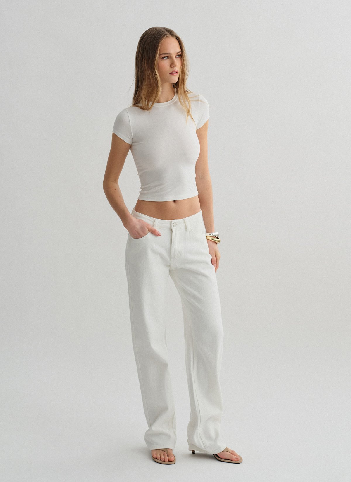 Λευκό mid-rise τζιν-3