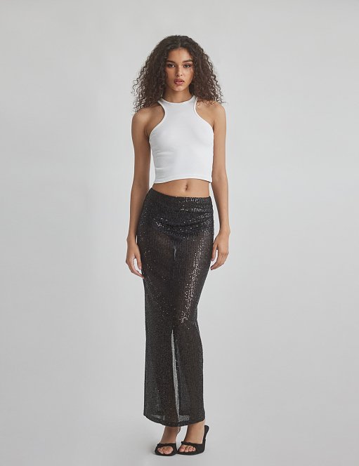 Προϊόν: Μακριά ημιδιάφανη φούστα με παγιέτα