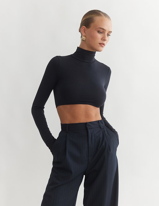 Γυναικείο μακρυμάνικο ελαστικό crop τοπ ζιβάγκο bamboo