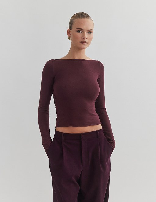 Γυναικεία  πλεκτή μακρυμάνικη μπλούζα με ανοιχτή πλάτη