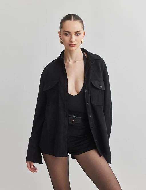 Γυναικείο oversized πουκάμισο με όψη σουέντ