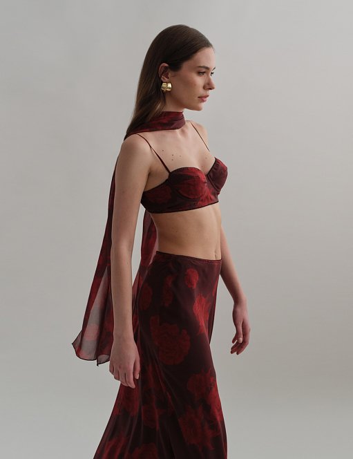 Γυναικείο bustier τοπ εμπριμέ μπορντώ