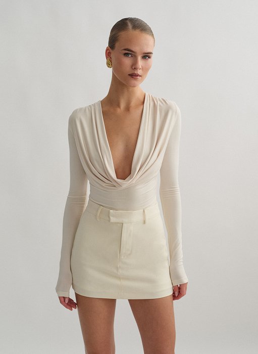 Γυναικείο μακρυμάνικο ντραπέ κορμάκι,