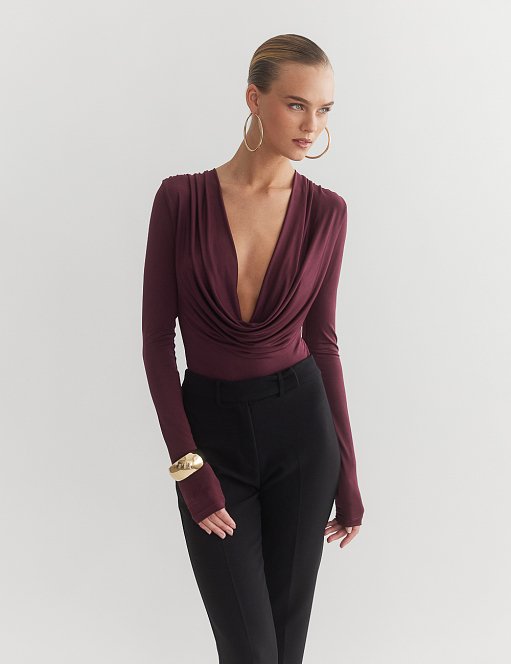 Γυναικείο μακρυμάνικο ντραπέ κορμάκι,