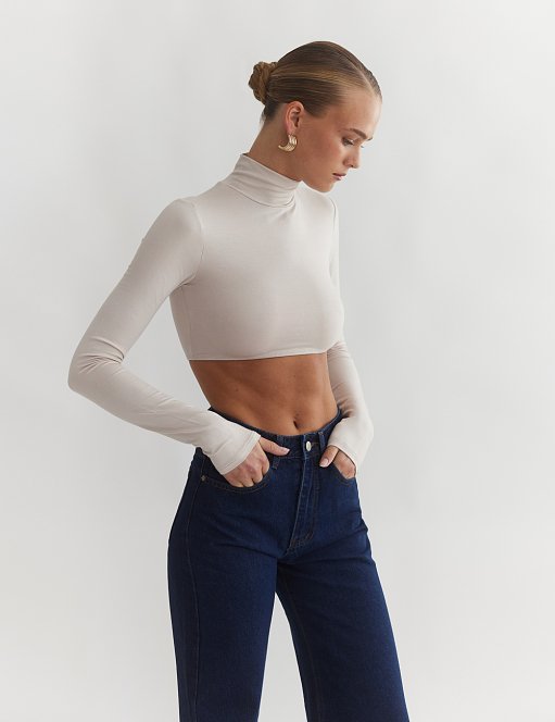 Γυναικείο μακρυμάνικο crop τοπ ζιβάγκο bamboo